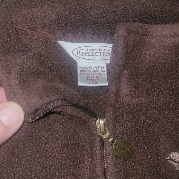 Northern Reflections 90's Brown Leaf Embroidered Fleece Zip Up Jacket L - Picture 7 of 7